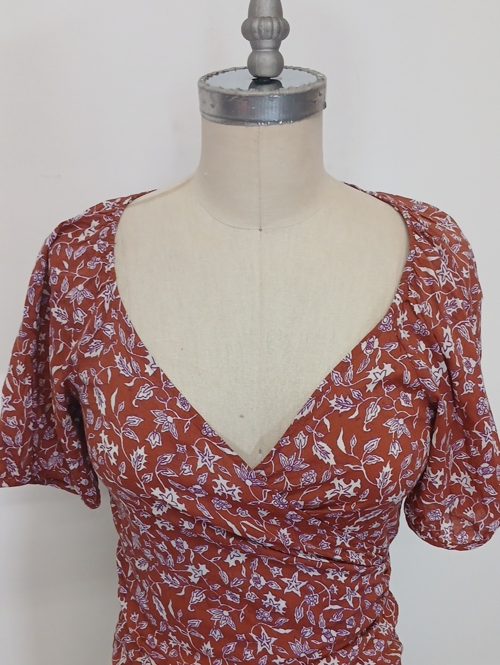 Madewell Rust Floral Wrap Blouse with Tie - Picture 5 of 9